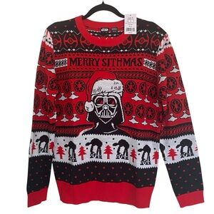 Ugly Christmas Sweater Men’s M Star Wars Merry Sithmas Red Black NWT